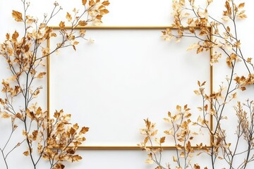 Rectangle golden frame isolated on white background, luxury gold border design for invitation, postcard,card, PNG,cut out object
