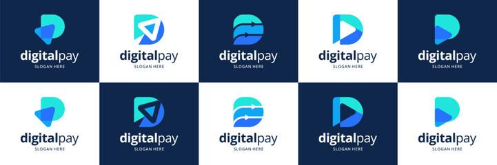 Set of digital financial logos. Abstract letter concept usable for business, payment and tech.