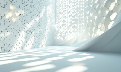 Abstract 3d white background with shadow and hexagon patten. Triangle mosaic template for technology for banner, poster, web in futuristic and technology design.