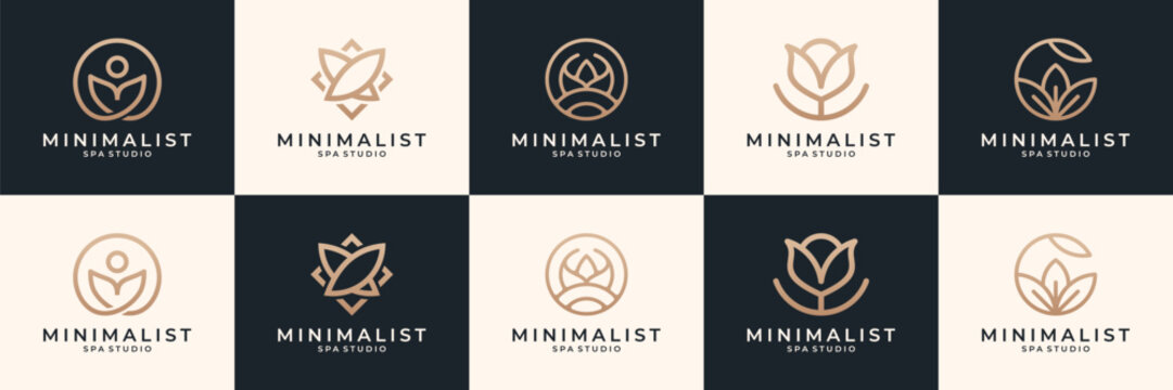 Set of beauty spa logos and icons set. Minimalist elegant flower floral logo usable for cosmetics, salon and spa.