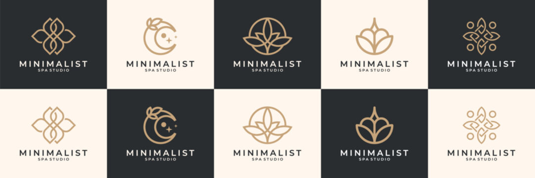Set of beauty spa logos and icons set. Minimalist elegant flower floral logo usable for cosmetics, salon and spa.