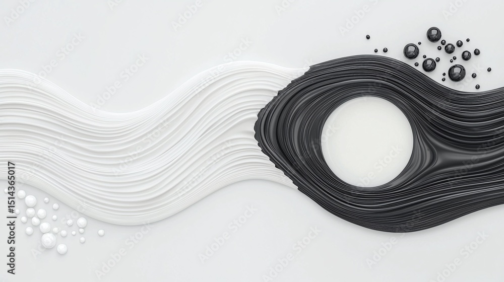 Poster abstract black and white 3d wave form with circular elements