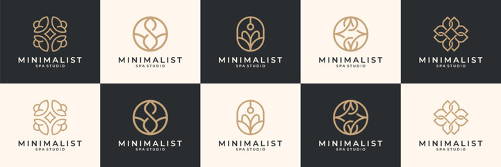 Set of beauty spa logos and icons set. Minimalist elegant flower floral logo usable for cosmetics, salon and spa.