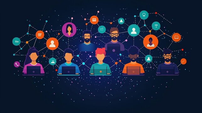 people connecting together, learning or meeting online with teleconference, video conference remote working on laptop computer, work from home and anywhere, new normal concept, vector illustration