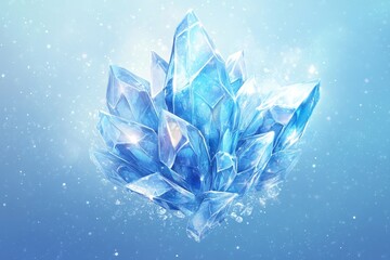 Ice crystal, light blue background with glass effect  illustration for prints, cmyk color mode