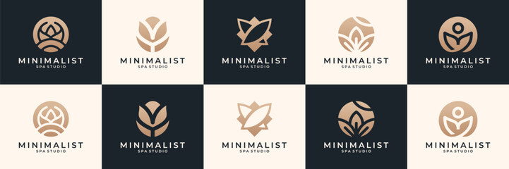 Set of abstract lotus flower logos. Luxury graphic design elements usable for beauty salon, spa and cosmetics.