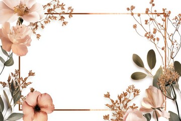 Rectangle rose gold framefor text  isolated on white background, luxury gold border design for invitation, postcard, 3:2 scale ratio, PNG, cut out