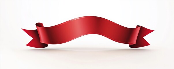 Red ribbon banner, curve badge, label, title box, clip art, png isolated on white background