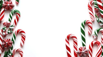 Christmas red, green, white striped candy cane rectabgle frame, horizontal border isolated on white background, clip art, cut out , PNG illustration for new year design