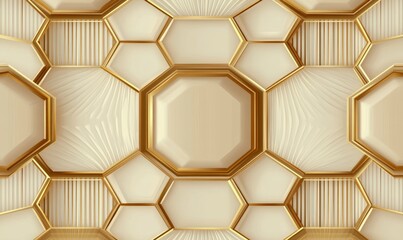 Luxury geometric seamless art deco pattern gold hexagon with striped line, png with white background