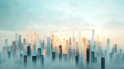 Fototapeta premium Futuristic Cityscape with Glowing Skyscrapers and Spacious Area for Banners, Vibrant Urban Environment, Innovative Design Elements
