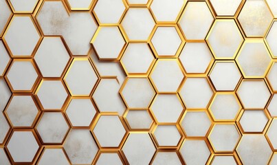 Orientalstyle geometric seamless pattern with gold hexagon shape and line, png with white background