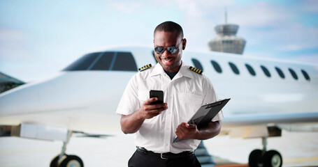African American Pilot Smiles © Andrey Popov