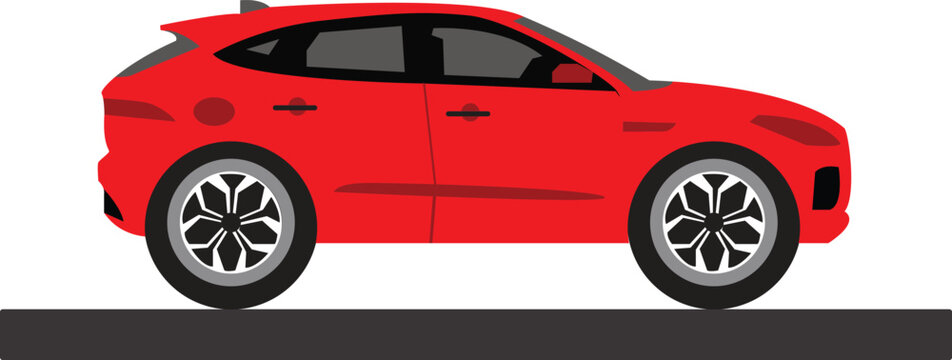 Vector illustration of a modern car in side view. Clean and stylish design suitable for automotive-related materials, advertisements, car rental services, or driving school branding.