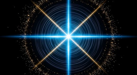 Abstract blue and gold light rays circle background