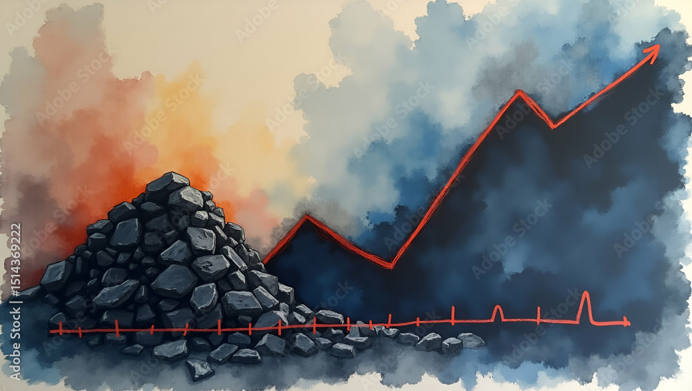Poster photo realistic as blackboard with iron ore and downward graph concept as a blackboard with iron ore