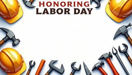 Photo Realistic Construction Helmet Border with Tools - Honoring Labor Day Design for Invitations and Announcements | Celebrate Workers' Contributions with Vibrant Illustrations