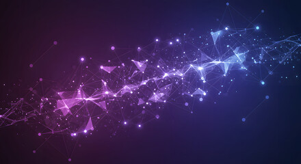 Obraz premium Abstract network of glowing points and lines in vibrant blue and purple hues, creating an illusion of interconnectedness