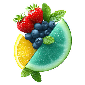 Fruit combo concept. Vibrant mix of fruits: strawberries, blueberries, and oranges.