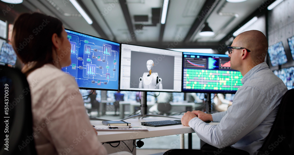 Leinwandbilder creating ai robot mechanical 3d cad model in technical engineering school