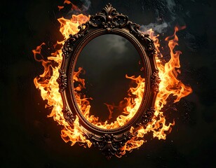 Burning antique oval mirror