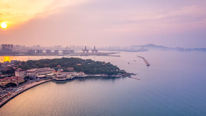 China, Yantai, coastline, city, city skyline, building landscape, building, architecture, background, metropolis, downtown,