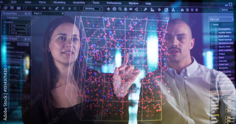Poster digital engineer analyzing big data for industrial automation