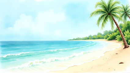 Tropical Paradise: Serene Coconut Beach with Swaying Palms, Crystal Waters, and Soft Sands - Perfect for Leisure and Relaxation