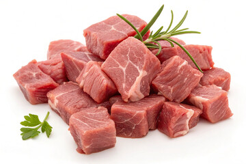 Raw chopped lamb fillet diced tenderloin or cubed isolated on transparent background