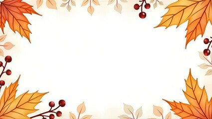 Photo Realistic Festive Border Frame with Autumn Leaves and Berries - Perfect for Thanksgiving Greetings and Invitations with Ample Copy Space