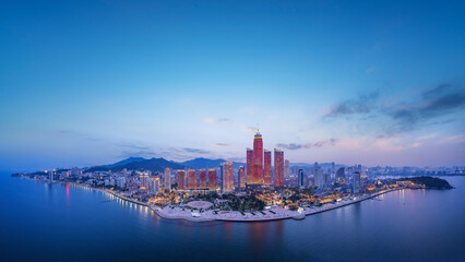 China, Yantai, coastline, city, city skyline, building landscape, building, architecture, background, metropolis, downtown,
