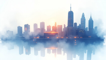 Fototapeta premium Photo realistic overhead view of a business hub with blockchain and digital overlay, symbolizing innovation in business strategies, double exposure with copy space.