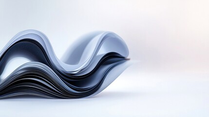 Abstract Black Folded Paper Waves on White Background