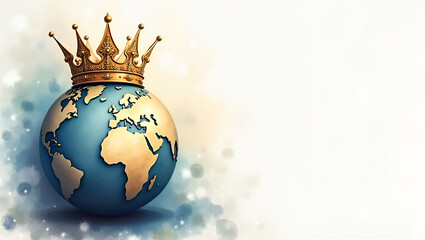 Photo Realistic High Ruler with Crown and Globe: A Stunning Image of Authority and Global Control in a Whimsical Background for Stock Photography
