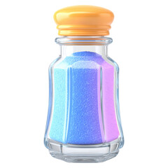 Salt limit concept. Colorful salt shaker filled with blue and purple salt granules.