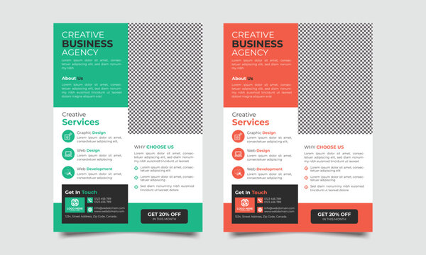 Corporate business flyer template, modern template, in two color, and modern design, perfect for creative professional business, marketing, business proposal, promotion, advertise, publication, cover