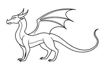 Fototapeta premium Mythical Dragon Side View Line Drawing