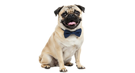 Obraz premium Adorable fawn pug with a bow tie sitting pretty for a portrait on an isolated background image capture