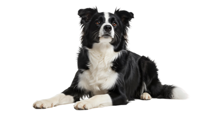 Portrait of a border collie dog lying down looking at camera pet animal canine breed domestic mammal studio shot