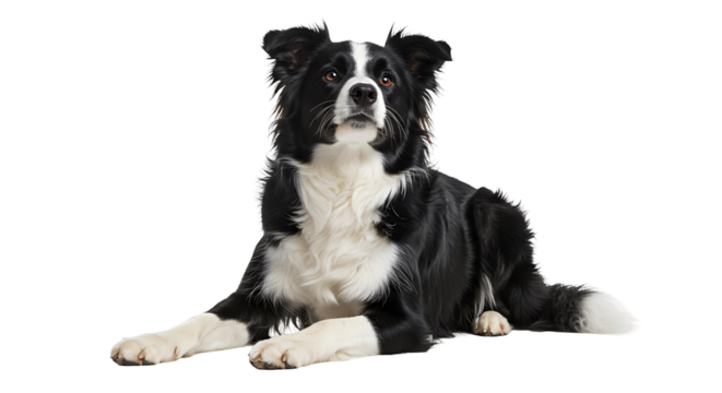 Portrait of a border collie dog lying down looking at camera pet animal canine breed domestic mammal studio shot