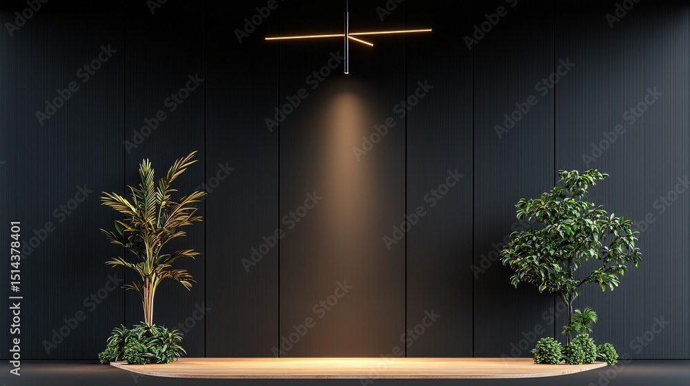 Poster dark minimalist 3d render of an empty room with spotlight