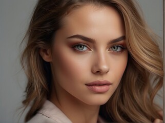 Naklejka premium woman with a beautiful face and perfect clean fresh skin cute female model with natural makeup