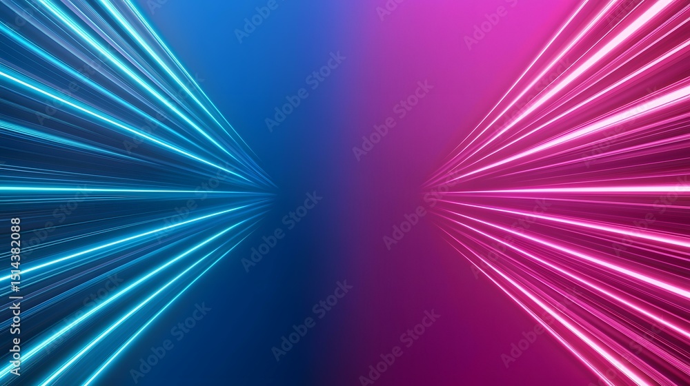 Poster the image contains a vibrant abstract design featuring bright blue and pink neon lines radiating out