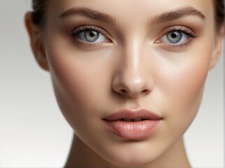 Fototapeta premium woman with a beautiful face and perfect clean fresh skin cute female model with natural makeup