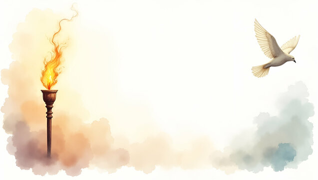 MLK Day border with symbolic torch and peace dove offering space for inspirational text concept as MLK Day frame featuring symbolic torch and peace dove for inspirational text in  Photo Stock  Concept