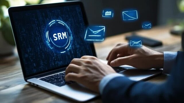 Streamlining Business: SRM Software on Laptop, Modern Tech