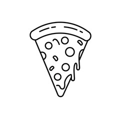 Cheese pizza slice with toppings in simple line drawing style  