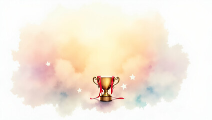Photo realistic as Champions Badge with Medal and Trophy concept as A champions badge with a medal and a trophy set against a dreamy background offering ample space for text or graphics symbolizing vi