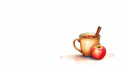 Apple cider clipart featuring full mug as fall drink element in watercolor illustration with sharp outlines warm cider and cinnamon stick isolated on white background concept as Watercolor clipart of 