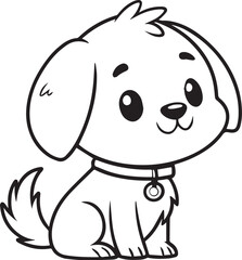 cute adorable puppy dog,simple black and white dog vector cartoon,line art minimalist digital illustration